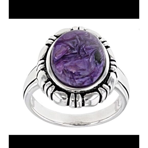 Gorgeous Oval Cabachon Purple Charoite Gemstome Ring Sz 8~.925 Sterling - Picture 2 of 5
